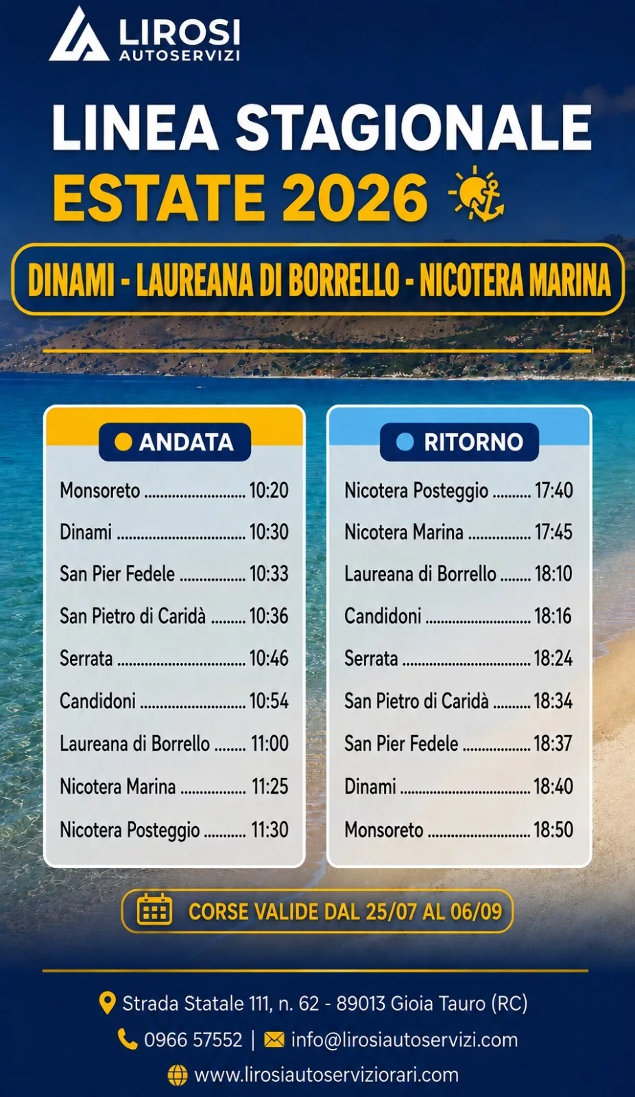 Bus per Nicotera Marina: la linea estiva farà tappa anche a Monsoreto